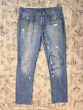 Mens 34x32 Distressed Slim Straight Jeans CJ Black Premium Y2K